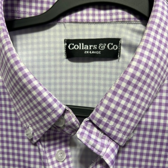 Collars & Co Men 2XL Purple Gingham Performance Polo Short Sleeve Button Collar - Picture 2 of 5